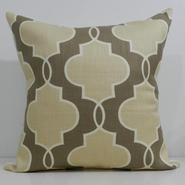 New 18x18 Inch Designer Handmade Pillow Case Taupe, Cream & White