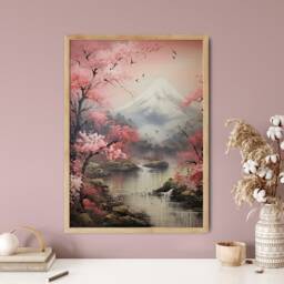 Sakura Tree Art Print Japanese Landscape, Mount Fuji, Cherry Blossom - thumbnail 2