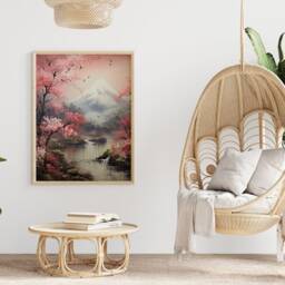 Sakura Tree Art Print Japanese Landscape, Mount Fuji, Cherry Blossom - thumbnail 3
