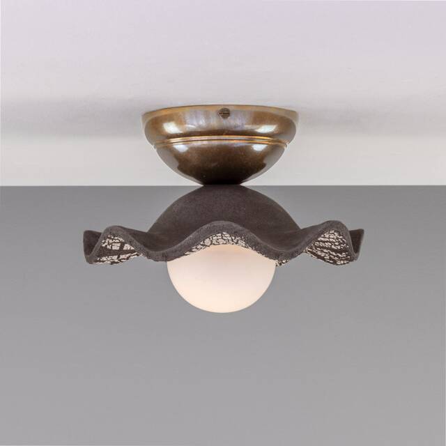 Rivale Ceiling Light With Wavy Ceramic Shade, Black Clay 8.25 - image 1