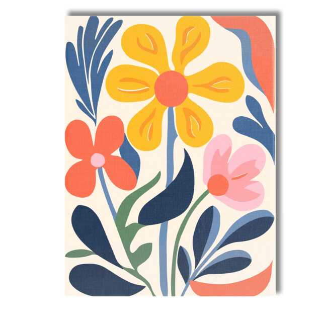 Mid Century Floral Garden With Yellow Bloom & Navy Foliage Canvas Wall Art Print Decor Picture Ready To Hang - image 1