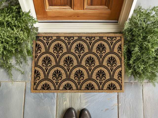 Fleur De Lis Welcome Mat I Scalloped Entry Rug Classic Porch D??cor - image 1