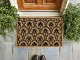 Fleur De Lis Welcome Mat I Scalloped Entry Rug Classic Porch D??cor - thumbnail 1
