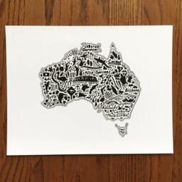 "Australia Map Art Print Hand-Drawn Landmarks & Cities - 8.5"" X 11" - thumbnail 2