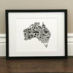 "Australia Map Art Print Hand-Drawn Landmarks & Cities - 8.5"" X 11" - thumbnail 1