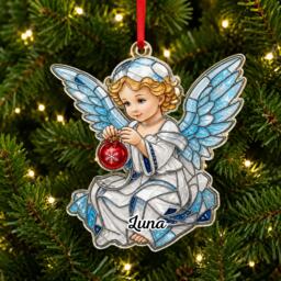 Custom Name Little Angel Baby Wings Ornament, Christmas Tree Car Hanging Decor, Flat 2D Ornament Acrylic Wooden Holiday Keepsake Gift 2026 - thumbnail 1
