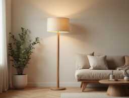 Wooden Floor Lamp, Beige Standing Light, Rustic Japandi Oak Lamp For Corner, Handmade Nordic Home Decor Lighting, Gift Idea
