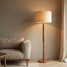 Wooden Floor Lamp, Beige Standing Light, Rustic Japandi Oak Lamp For Corner, Handmade Nordic Home Decor Lighting, Gift Idea - thumbnail 2