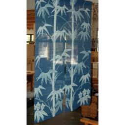 "Traditional Linen Noren, Door Way Curtain. Bamboo On Blue. - We11-31 35""W X 59" - thumbnail 1