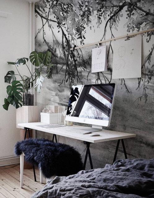 Monochrome Tree Branches River Lake Landscape Removable Wallpaper, Wall Decor, Mural, Peel & Stick, Painting, Black & White #64 - image 1