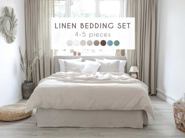 Natural Linen Bedding Set, Stonewashed European Linen, Zipper Closure - image 1