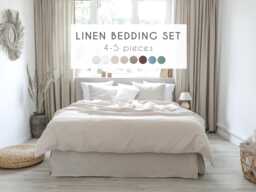 Natural Linen Bedding Set, Stonewashed European Linen, Zipper Closure