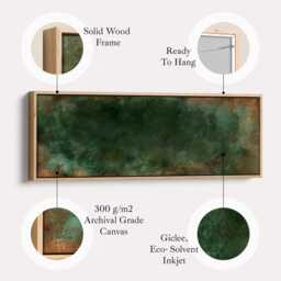 Dark Green Abstract Wall Art Horizontal Long Canvas Print in Forest & Copper Tones For Living Room Office Or Bedroom Decor - thumbnail 2