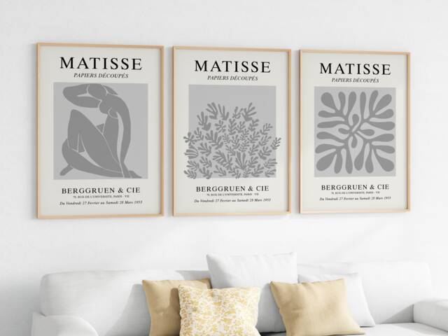 Set Of 3 Matisse Grey Cut-Out Art Prints - Modern Wall Posters - image 1