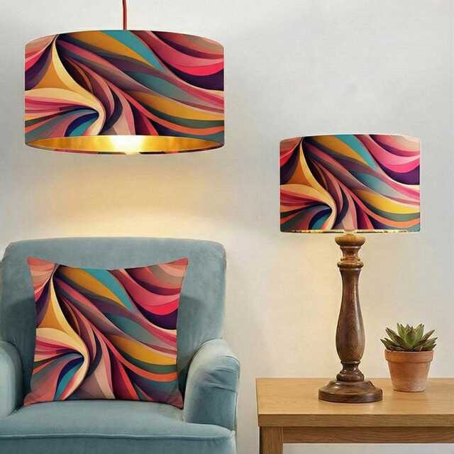 Handmade By Order Luxury Abstract Wave Pattern Multicoloured On Velvet Drum Lamp Shade Pendant Light All Shapes & Sizes Available - image 1