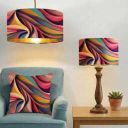 Handmade By Order Luxury Abstract Wave Pattern Multicoloured On Velvet Drum Lamp Shade Pendant Light All Shapes & Sizes Available