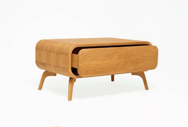 Coffee Table in Solid Wood With A Drawer, Storage Table, Art Deco Center Living Room Table Made Of Solid Oak - image 1