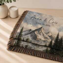 Personalized Mountain Woven Blanket, Outdoorsy Couple Adventure Couples Anniversary Nature Lovers Engagement Gift - thumbnail 3