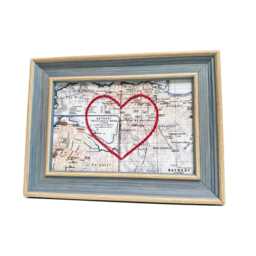 Beirut Heart Map - Custom Gift Lebanon Anniversary Framed Wedding Vintage Print Of W Hand-Embroidered