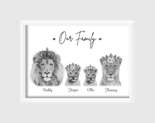 Personalised Lion Family Print Up To 8 Members Unframed - image 1