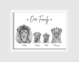 Personalised Lion Family Print Up To 8 Members Unframed - thumbnail 1