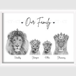 Personalised Lion Family Print Up To 8 Members Unframed - thumbnail 3