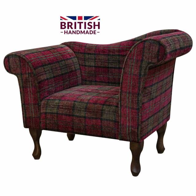Handmade Chaise Lounge Chair Lana Red Tartan Fabric, British Design - image 1
