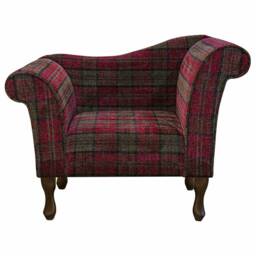 Handmade Chaise Lounge Chair Lana Red Tartan Fabric, British Design - thumbnail 2