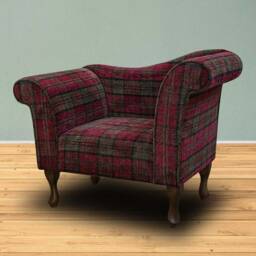 Handmade Chaise Lounge Chair Lana Red Tartan Fabric, British Design - thumbnail 3
