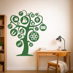 Science Tree Wall Decal - School, Classroom, Teacher Gift, Stem Art Physics Decor Stickers Mural 2586Di - thumbnail 2
