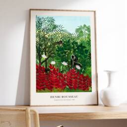 Rousseau Tropical Forest Print, Monkey Jungle Art, Exotic Floral Canvas - Digital - thumbnail 3