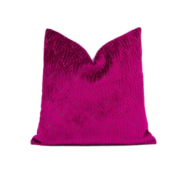 Chic Modern Magenta Pink Art Deco Arches Geometric Cut Velvet Cushion Cover - Handmade Throw Pillow Designer Home D??cor - image 1