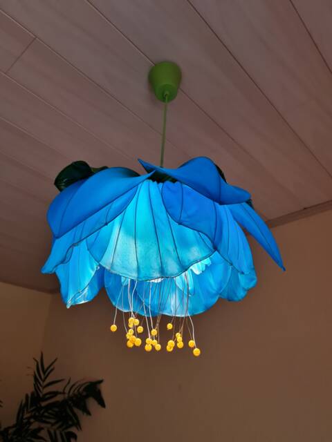 Hanging Lamp in The Form Of A Blue Gardenia Flower, Fairy Lighting - image 1
