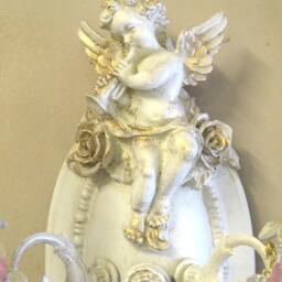 Cottage Chic Style Cherub Double Light Wall Sconce With Crystals - thumbnail 3