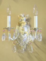 Cottage Chic Style Cherub Double Light Wall Sconce With Crystals