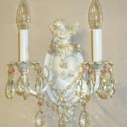 Cottage Chic Style Cherub Double Light Wall Sconce With Crystals - thumbnail 2