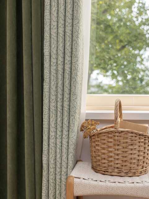 Sven Blackout Curtain, Modern Leaf Print & Solid Panel, Green Room Darkening Drapes For Bedroom, Living Room, Nursery, 1Pc - image 1