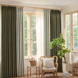 Sven Blackout Curtain, Modern Leaf Print & Solid Panel, Green Room Darkening Drapes For Bedroom, Living Room, Nursery, 1Pc - thumbnail 2