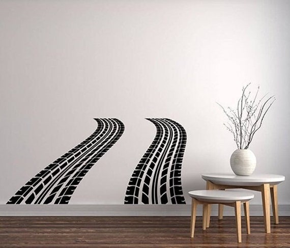 Tire Tracks Wall Decal Road Auto Car Traces Vinyl Sticker Truck Sports Race Racing Art Home Interior Kids Boys Room Playroom Decor 1Ts - image 1