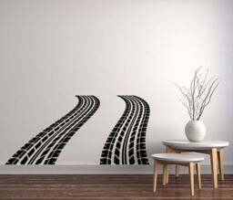 Tire Tracks Wall Decal Road Auto Car Traces Vinyl Sticker Truck Sports Race Racing Art Home Interior Kids Boys Room Playroom Decor 1Ts - thumbnail 1