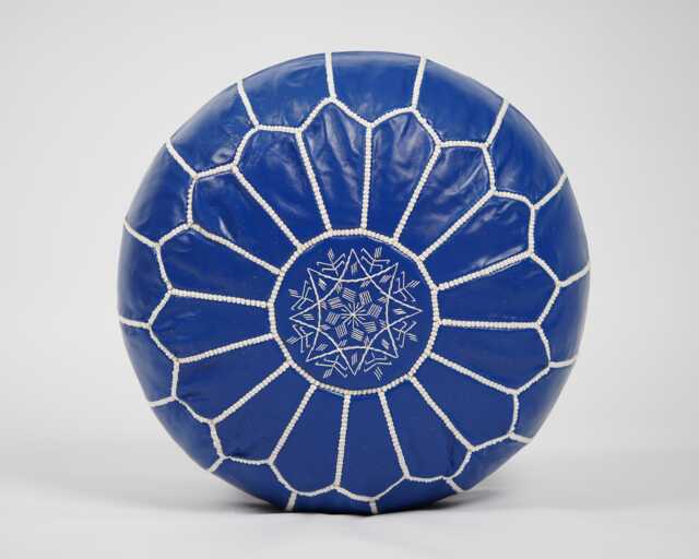 Next Day Delivery Prefilled Handmade Moroccan Leather Pouf Round Boho Ottoman Footstool - image 1
