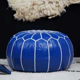 Next Day Delivery Prefilled Handmade Moroccan Leather Pouf Round Boho Ottoman Footstool - thumbnail 3