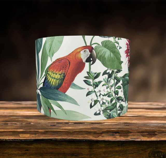 Tropical Bird Lampshade For Ceiling & Table Lamps, Parrot Floral Drum Light Shade - image 1