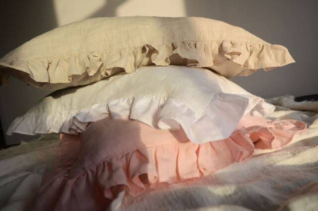 Set Of 2 Ruffled Linen Pillowcases - 100% Flax Linen, Shabby Chic Style, Multiple Sizes Available - image 1