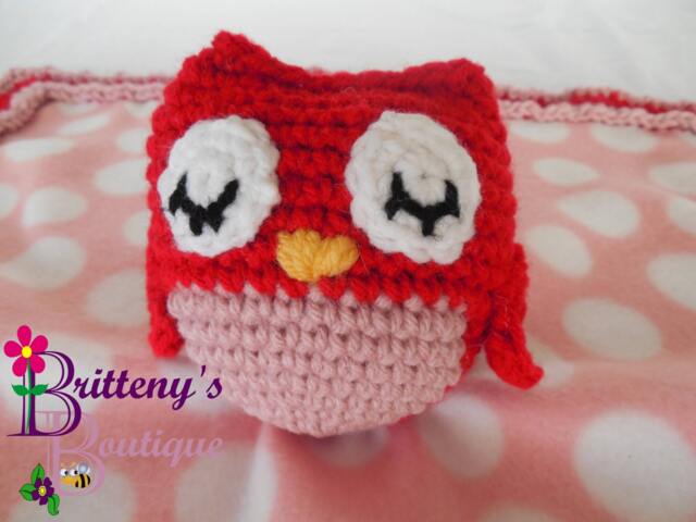 Baby Lovey Crochet Plush Pink Owl Fleece Security Blanket Snuggle Shower Gift - image 1