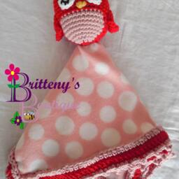 Baby Lovey Crochet Plush Pink Owl Fleece Security Blanket Snuggle Shower Gift - thumbnail 3