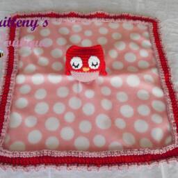 Baby Lovey Crochet Plush Pink Owl Fleece Security Blanket Snuggle Shower Gift - thumbnail 2