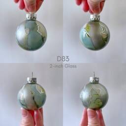 Hand Painted Glass Christmas Ornament Pastel Green, Blue & Silver - thumbnail 3