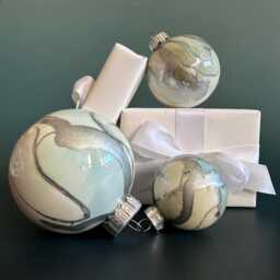 Hand Painted Glass Christmas Ornament Pastel Green, Blue & Silver