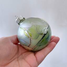 Hand Painted Glass Christmas Ornament Pastel Green, Blue & Silver - thumbnail 2